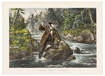 CURRIER & IVES; after A.F. TAIT. Brook Trout Fishing. "An Anxious Moment".                                                                       